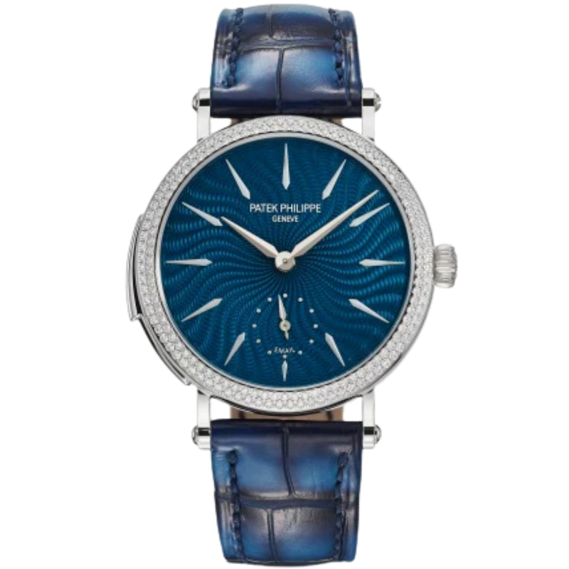 7040/250G Gondolo Ocean Blue Alligator Leather Strap Blue Hand-Guilloched Dial La Flamme Diamond Bezel - Patek Philippe