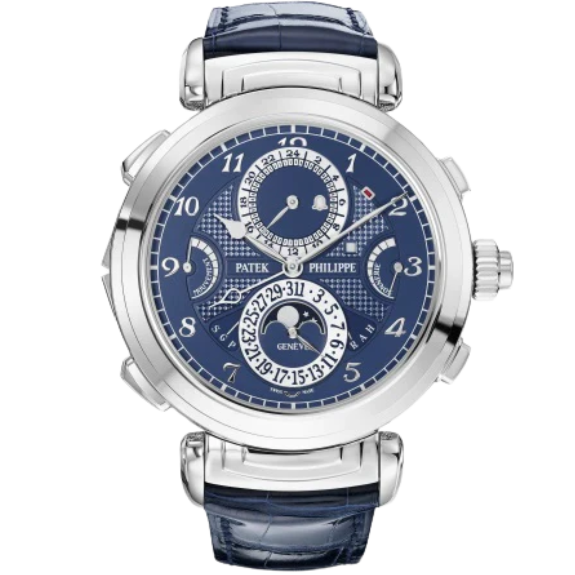 6300G Grand Complications 47.7mm Shiny Navy Blue Alligator Leather Strap Blue Opaline Dial White Gold Bezel - Patek Philippe