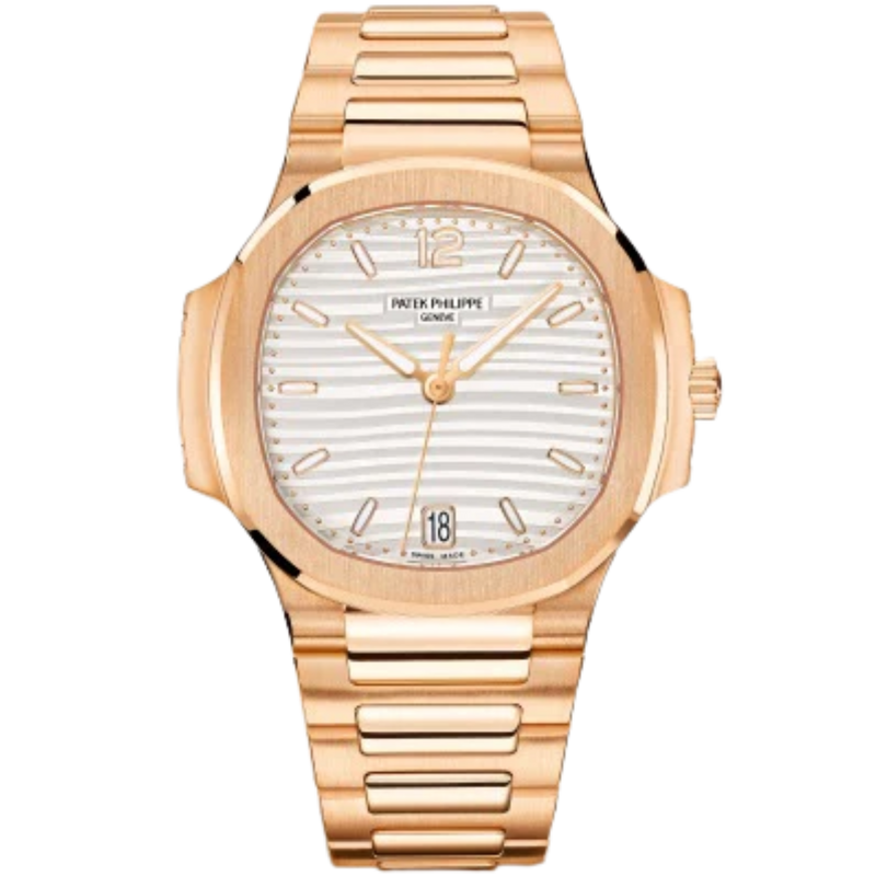 7118/1R Nautilus Ladies 35.2mm Rose Gold Bracelet Silvery Opaline Dial Rose Gold Plain Bezel - Patek Philippe