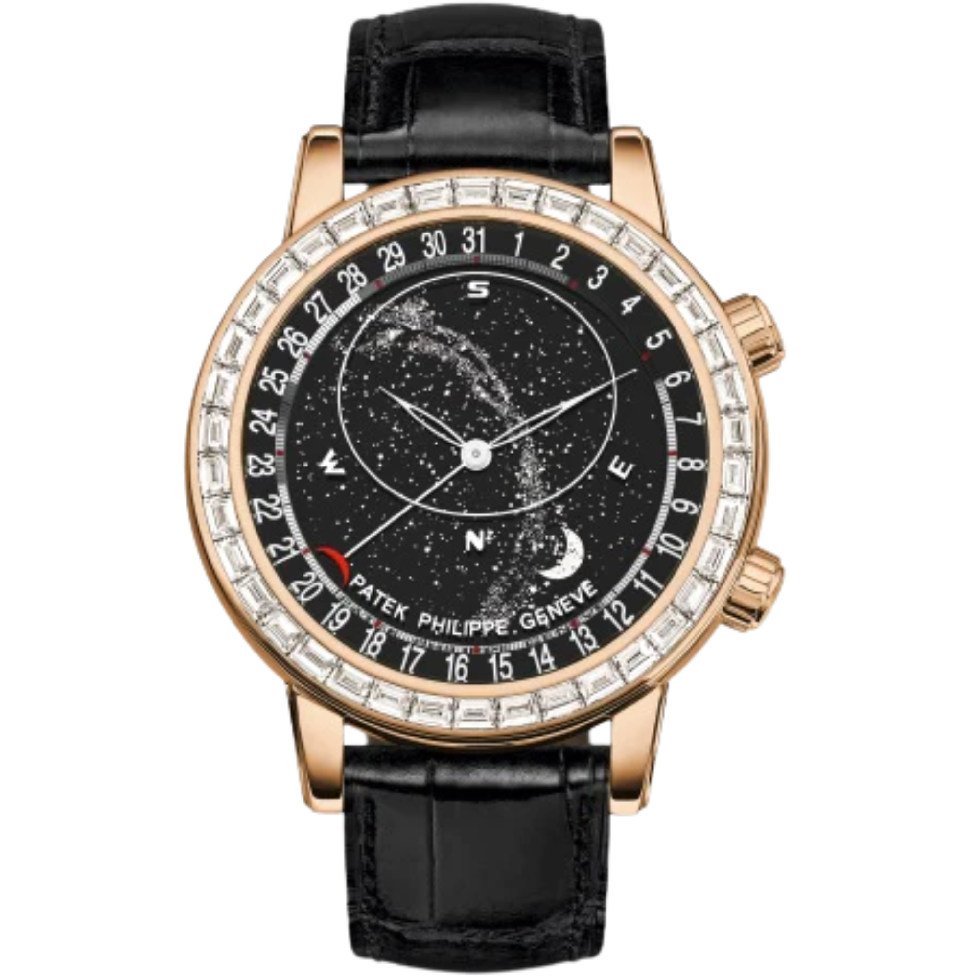 6102R Grand Complications 44mm Shiny Black Alligator Strap Black & Transparent Sapphire-Crystal Dial Rose Gold Bezel - Patek Philippe