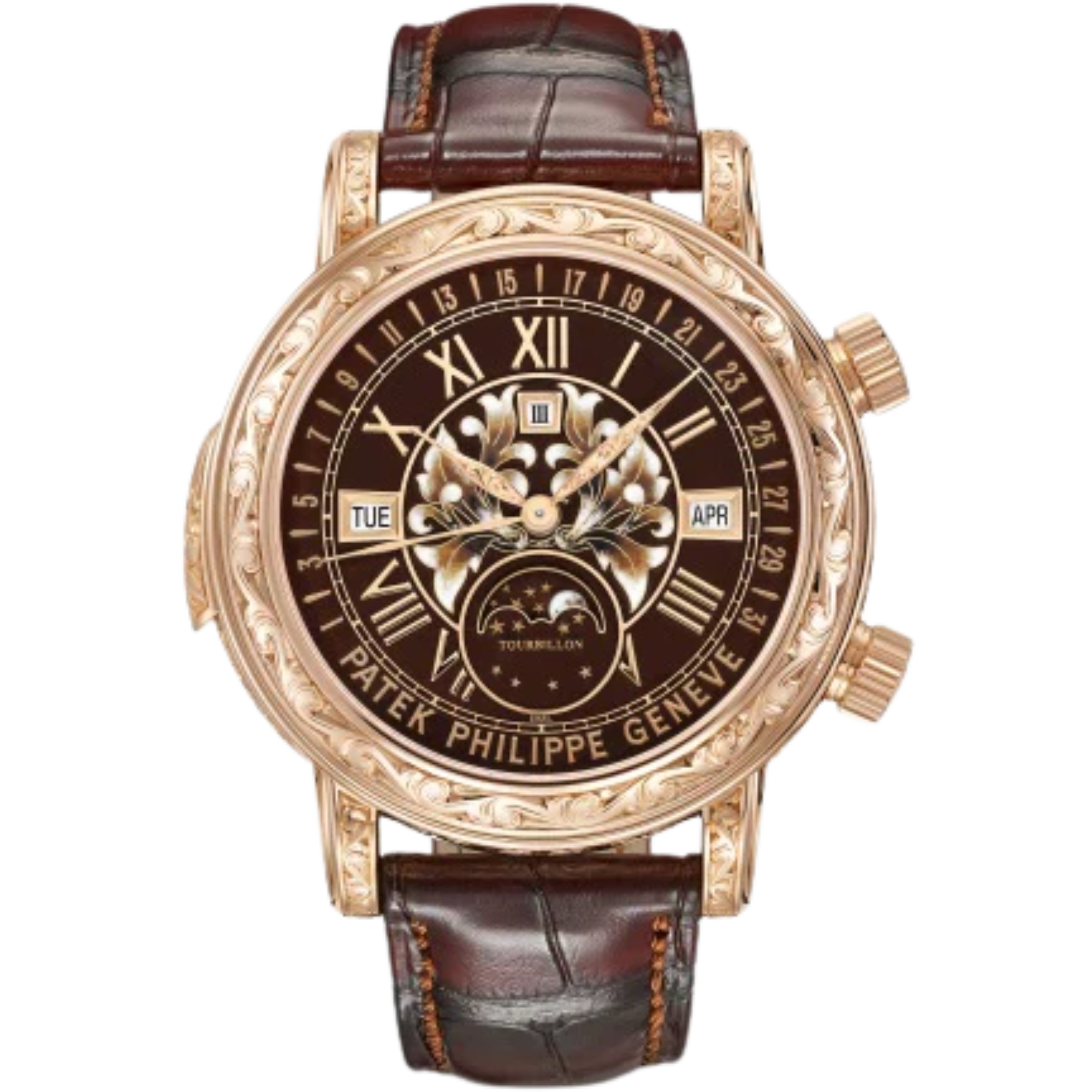 6002R Grand Complications 44mm Patinated Chestnut Alligator Strap Grand Feu champlevé & cloisonné brown Dial Rose Gold Bezel - Patek Philippe
