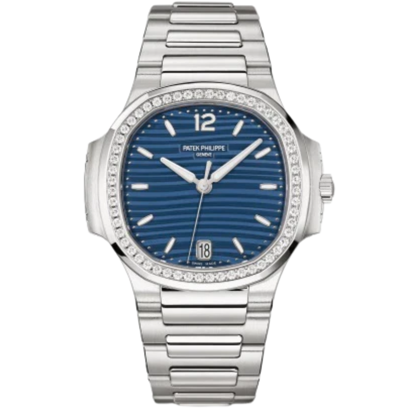 7118/1200A Nautilus Ladies 35.2mm Steel Bracelet Blue Opaline Dial Diamond-set Bezel - Patek Philippe