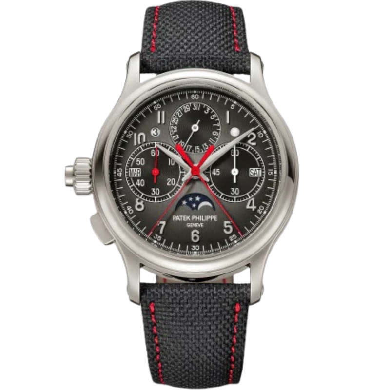 5373P Grand Complications Left-Hander's 38.3mm Black Embossed Calfskin Strap Charcoal Gray Gradient-Black Dial Platinum Bezel - Patek Philippe