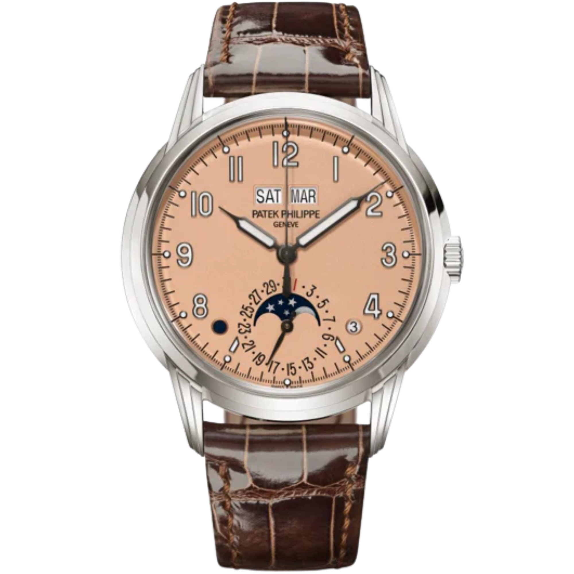 5320G Grand Complications 40mm Shiny Chocolate Brown Alligator Leather Strap Rose-Gilt Opaline Dial White Gold Bezel - Patek Philippe