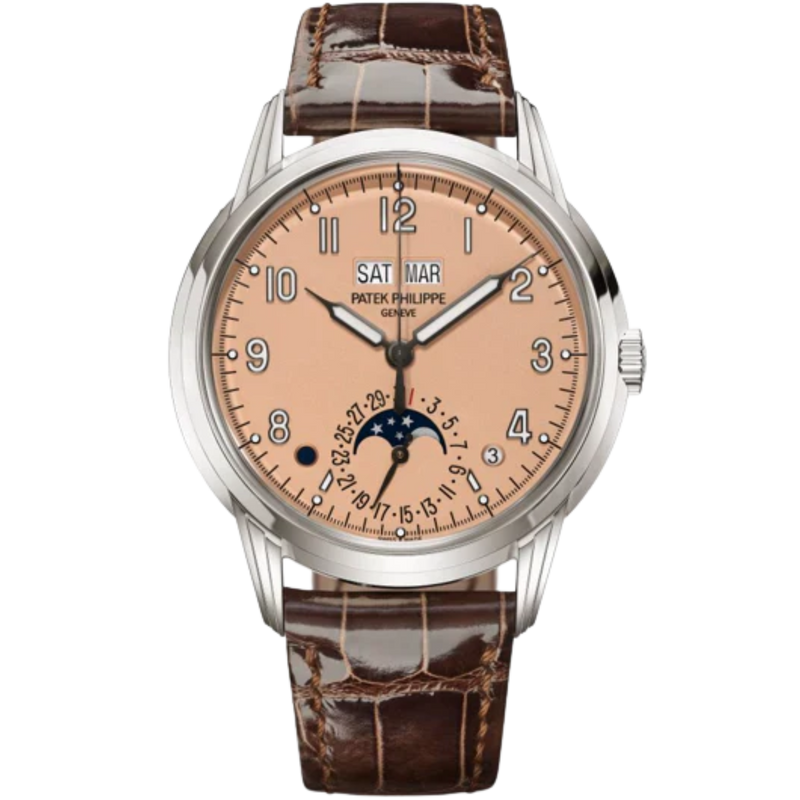 5320G Grand Complications 40mm Shiny Chocolate Brown Alligator Leather Strap Rose-Gilt Opaline Dial White Gold Bezel - Patek Philippe