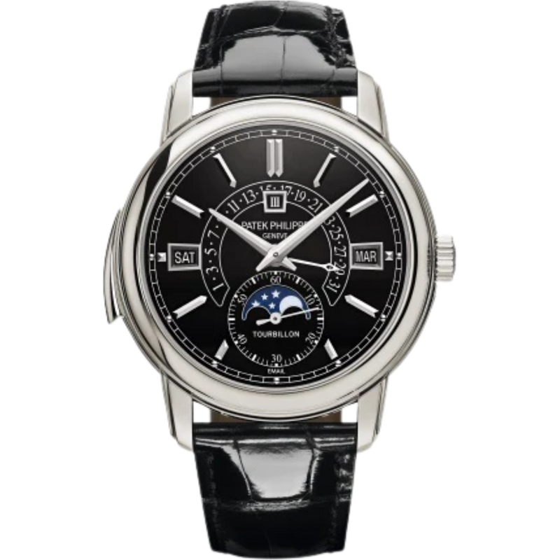 5316P Grand Complications 40.2mm Shiny Black Alligator Strap Black Enamel Dial Platinum Bezel - Patek Philippe