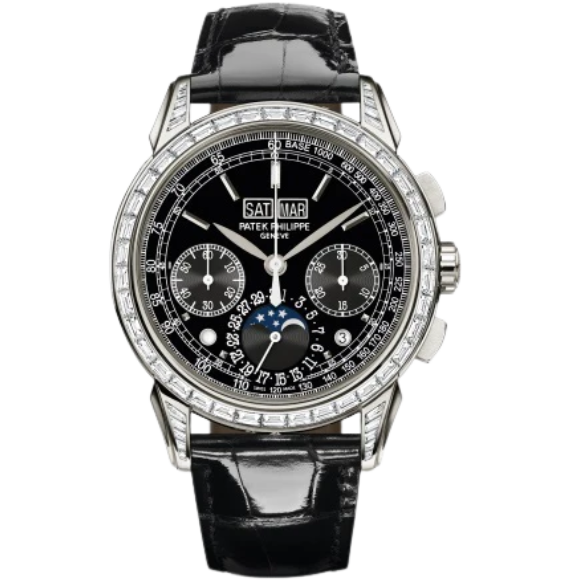 5271P Grand Complications 41mm Shiny Black Alligator Strap Lacquered Black Dial Diamond-set Platinum Bezel - Patek Philippe