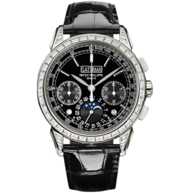 5271P Grand Complications 41mm Shiny Black Alligator Strap Lacquered Black Dial Diamond-set Platinum Bezel - Patek Philippe