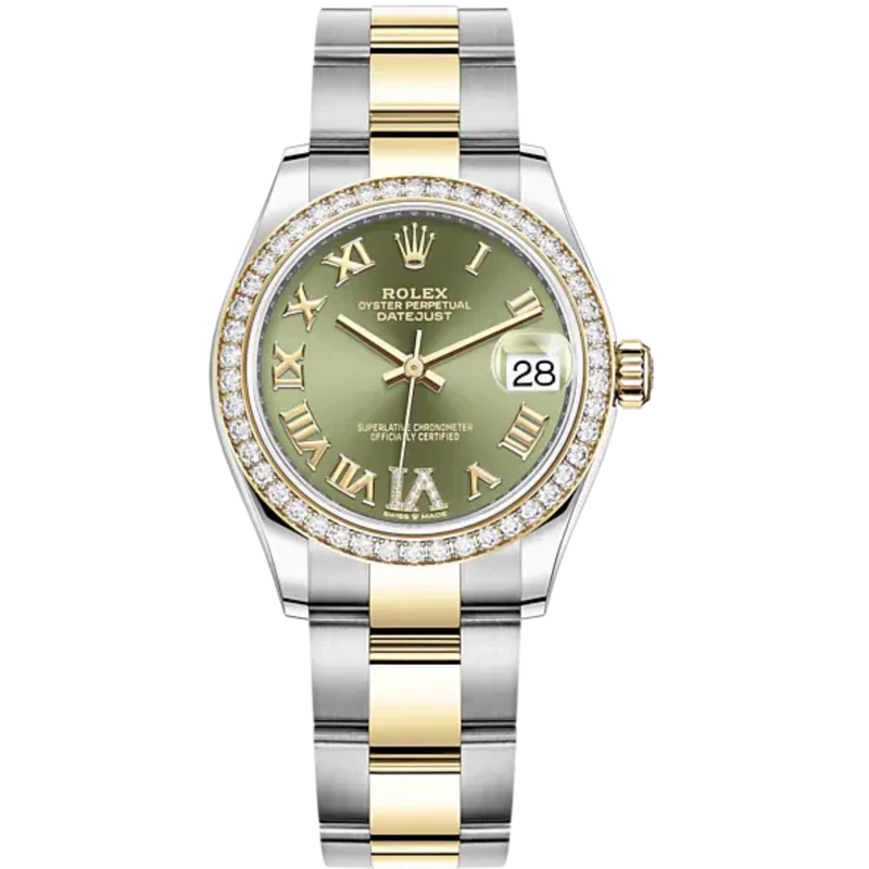 Datejust 31 31mm Oyster Bracelet Oystersteel and Yellow Gold with Olive Green Diamond Dial Diamond-Set Bezel - Rolex