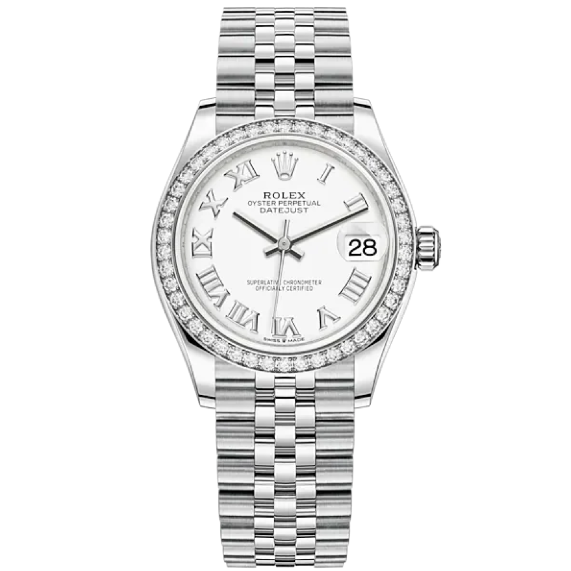 Datejust 31 31mm Jubilee Bracelet Oystersteel and White Gold with White Dial Diamond-Set Bezel - Rolex