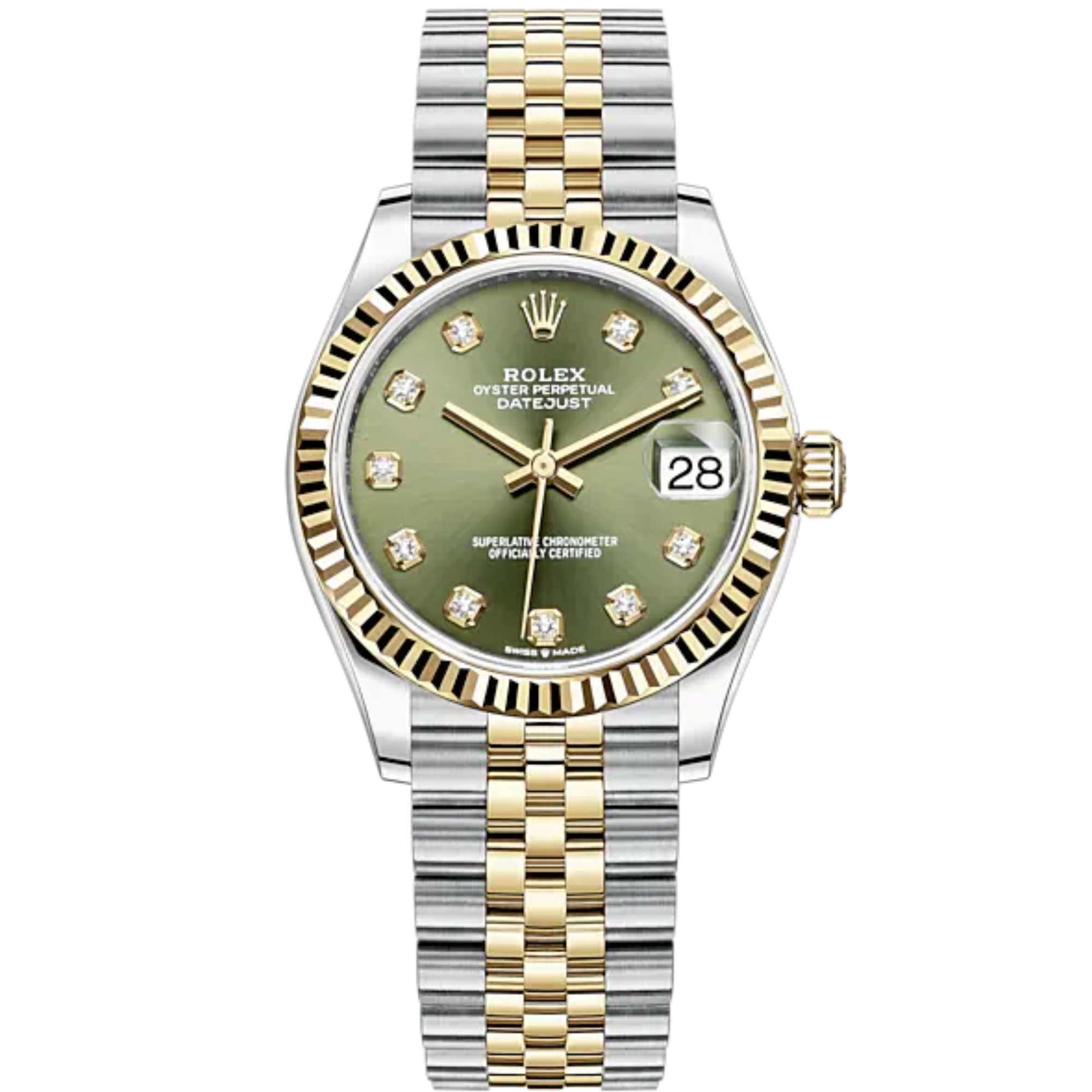 Datejust 31 31mm Jubilee Bracelet Oystersteel and Yellow Gold with Olive-Green Diamond-Set Dial Fluted Bezel - Rolex