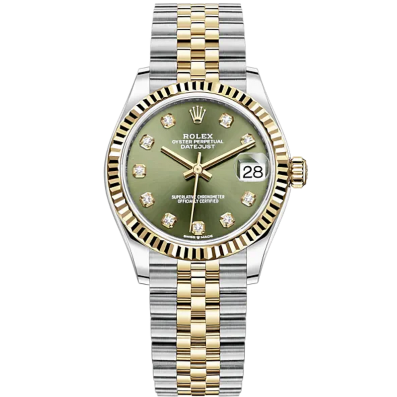 Datejust 31 31mm Jubilee Bracelet Oystersteel and Yellow Gold with Olive-Green Diamond-Set Dial Fluted Bezel - Rolex