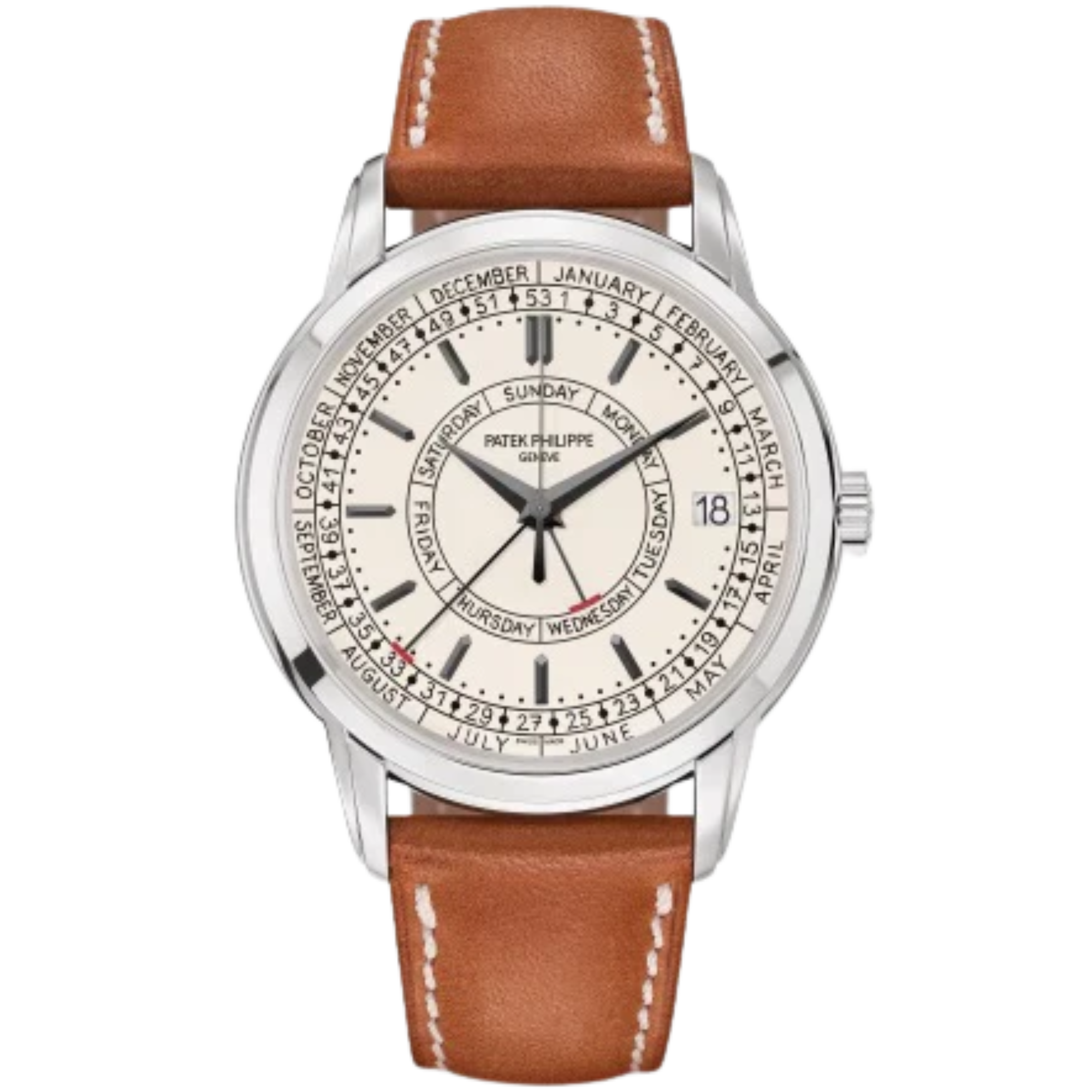 Patek Philippe Calatrava Ref. 5212A Complications 40mm Light Brown Strap Silver Opaline Dial - Patek Philippe