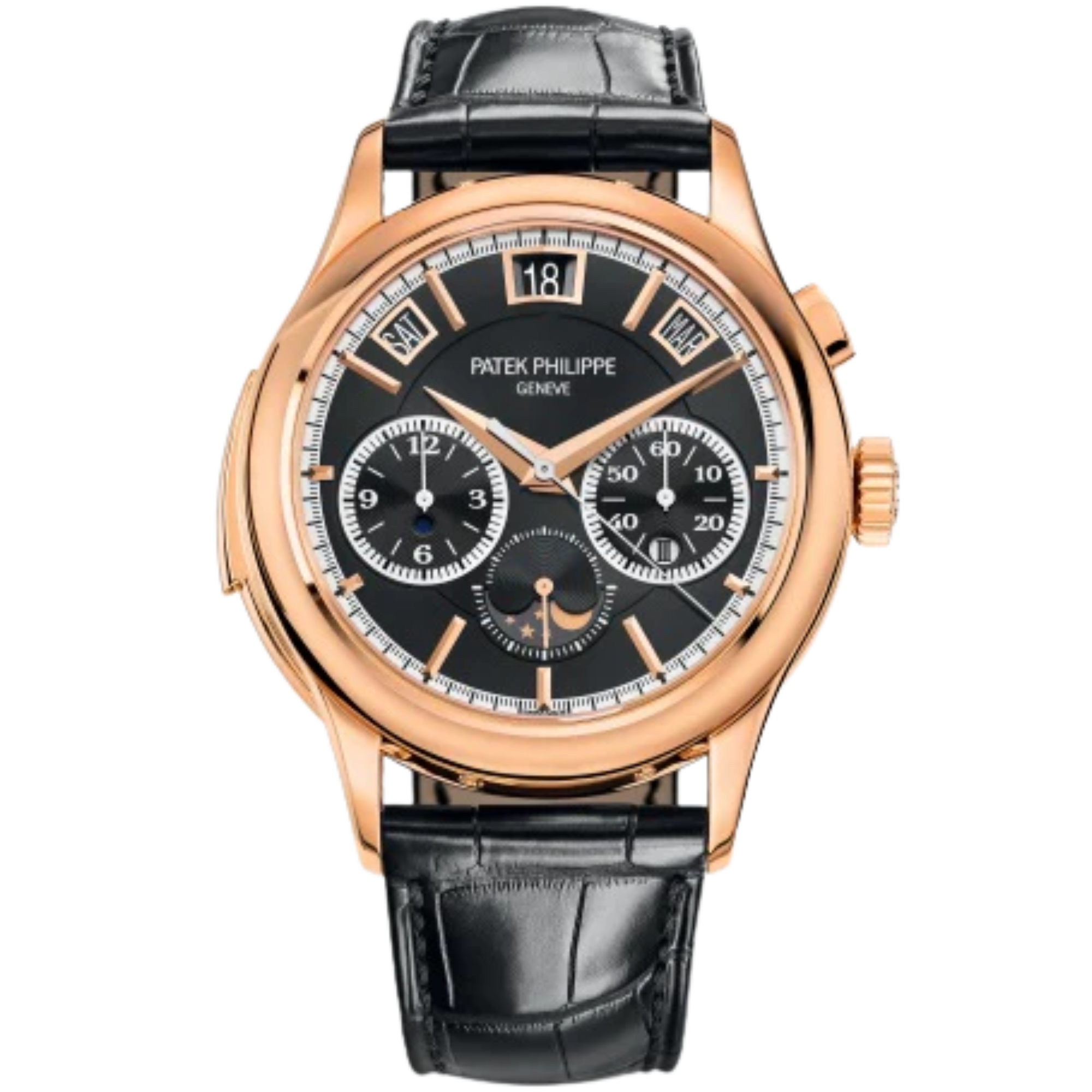 5208R-001 Grand Complications 42mm Matte Black Alligator Strap Ebony Black Sunburst Dial Rose Gold Bezel - Patek Philippe