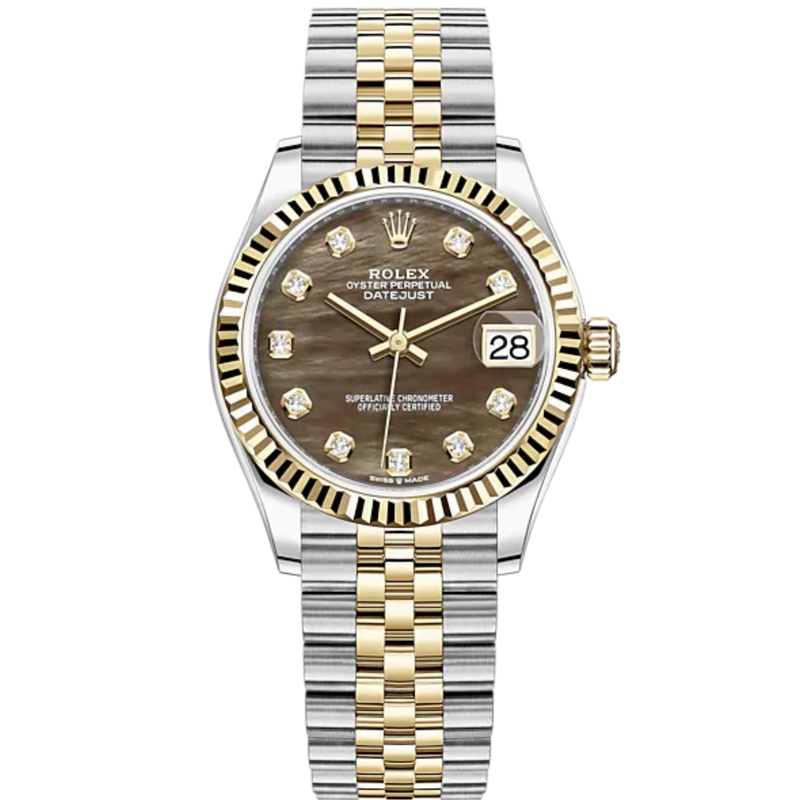 Datejust 31 31mm Jubilee Bracelet Oystersteel and Yellow Gold with Black Mother-Of-Pearl Diamond-Set Dial Fluted Bezel - Rolex