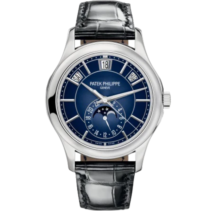 5205G Complications 40mm Shiny Black Alligator Strap Blue Sunburst Black Gradated Dial White Gold Bezel - Patek Philippe