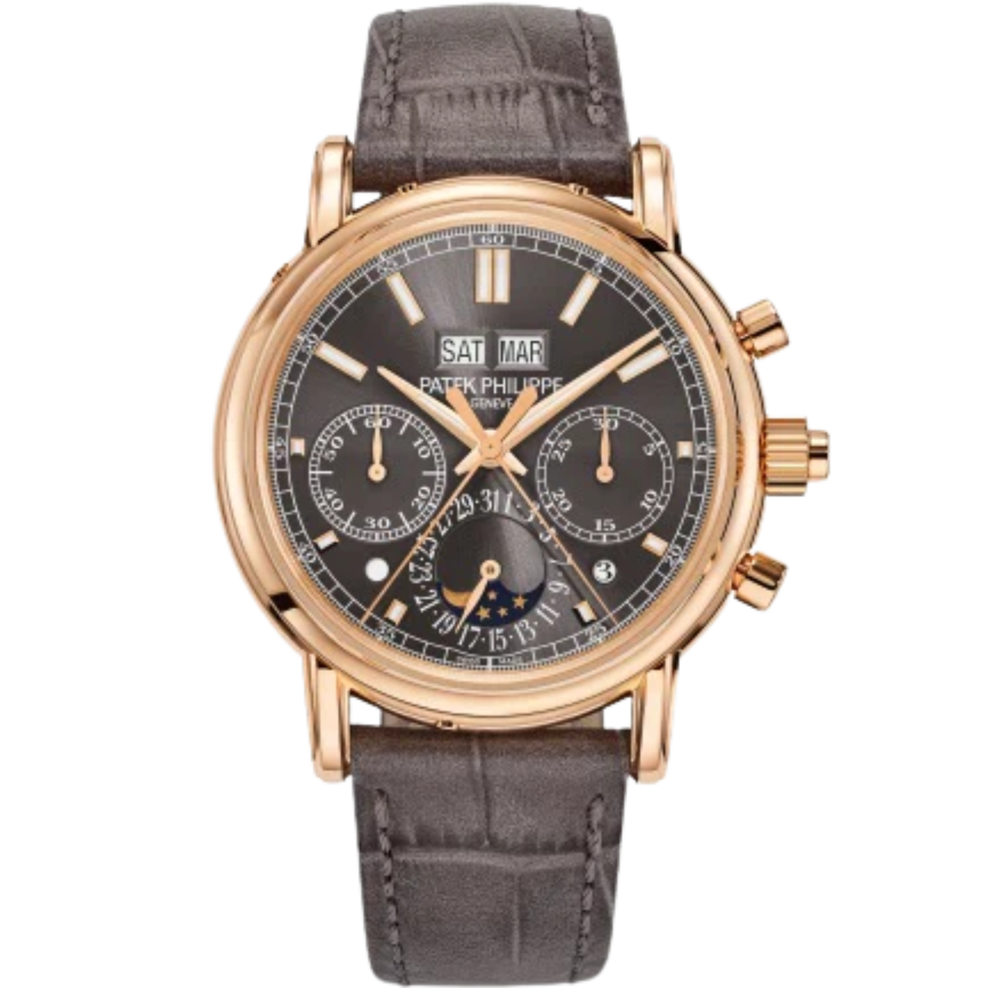5204R-011 Grand Complications 40mm Shiny Gray Calfskin Strap Slate Gray Sunburst Dial Rose Gold Bezel - Patek Philippe