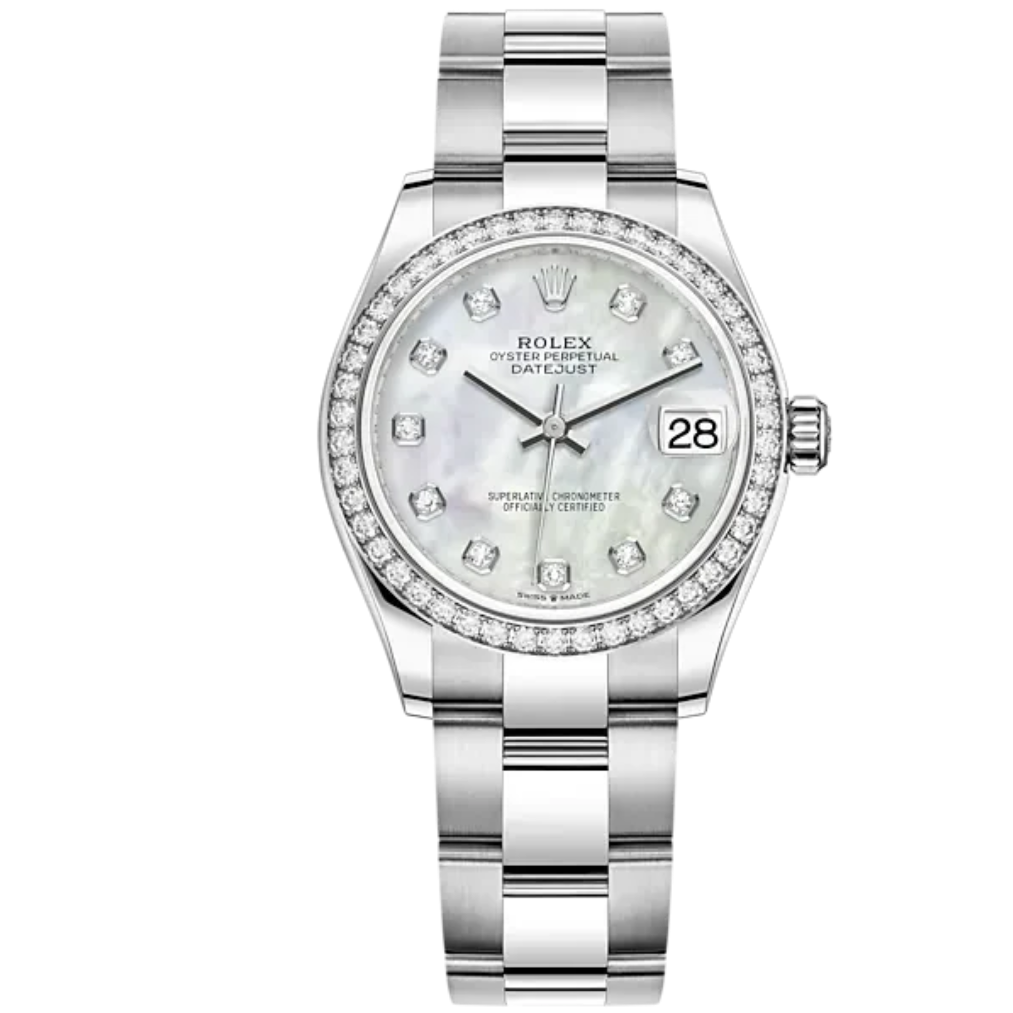 Datejust 31 31mm Oyster Bracelet Oystersteel and White Gold with White Mother-Of-Peal Diamond-Set Dial Diamond-Set Bezel - Rolex