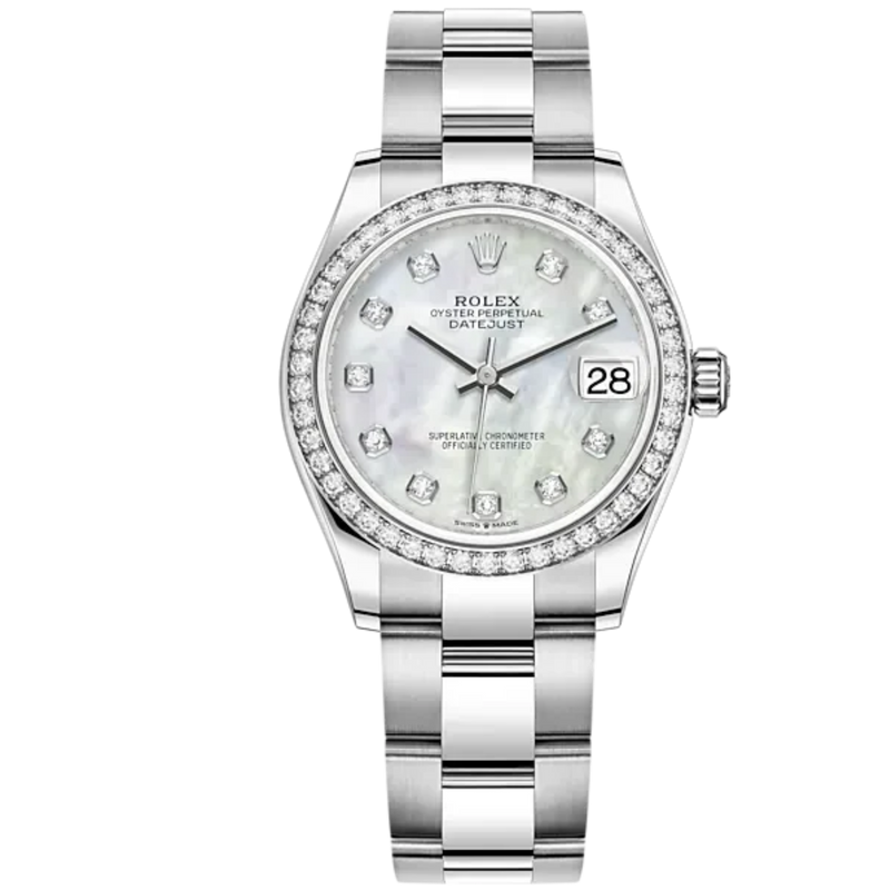 Datejust 31 31mm Oyster Bracelet Oystersteel and White Gold with White Mother-Of-Peal Diamond-Set Dial Diamond-Set Bezel - Rolex