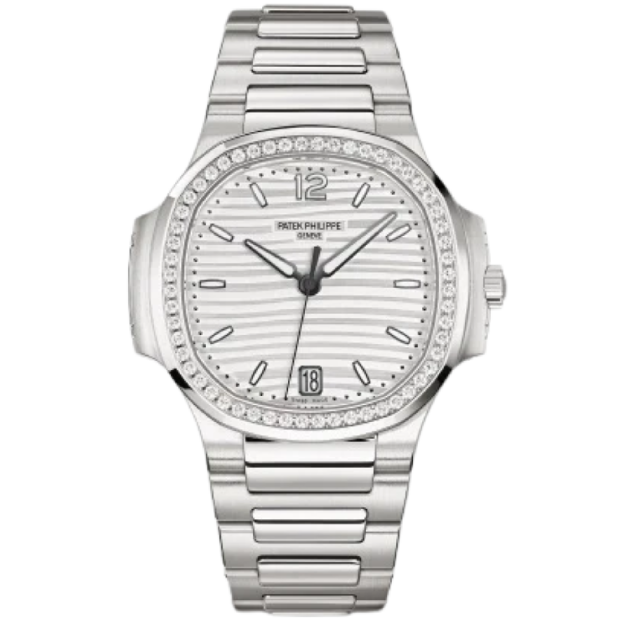 7118-1200A-010 Nautilus Ladies 35.2mm Steel Bracelet Silvery Opaline Dial Diamond-set Bezel - Patek Philippe