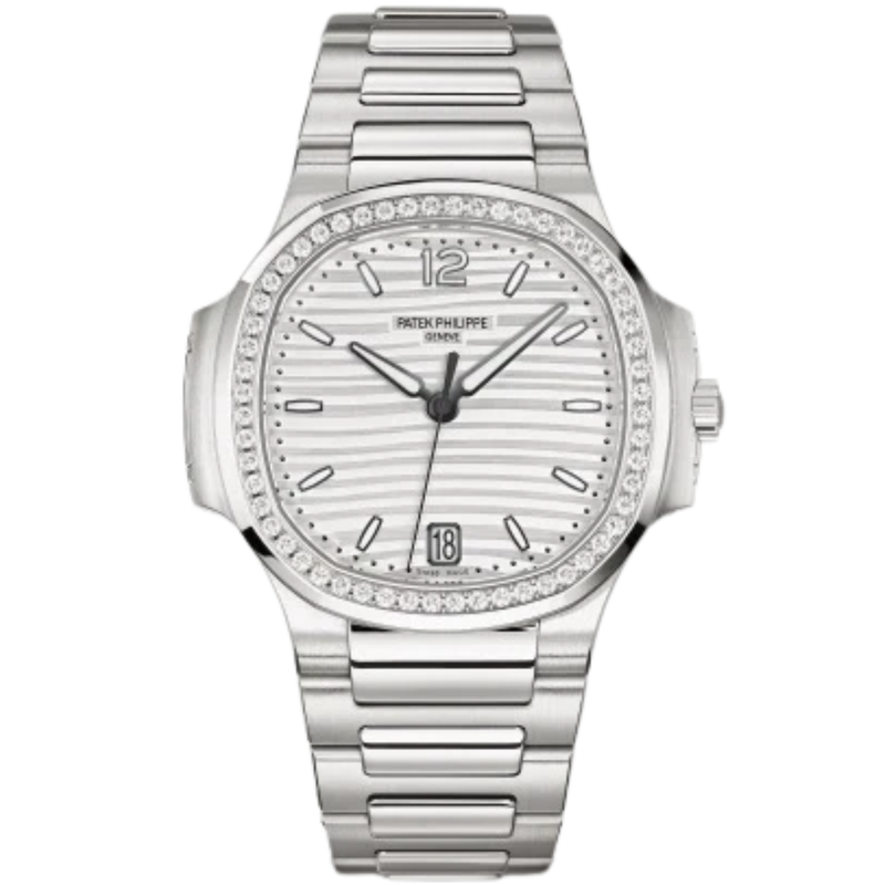 7118-1200A-010 Nautilus Ladies 35.2mm Steel Bracelet Silvery Opaline Dial Diamond-set Bezel - Patek Philippe
