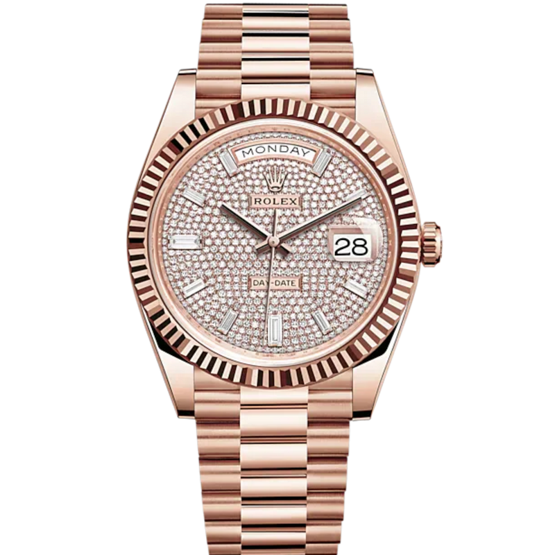 Rolex Day-Date Ref. 228235 40mm Everose Gold with Diamond-Paved Dial and Fluted Bezel - Rolex