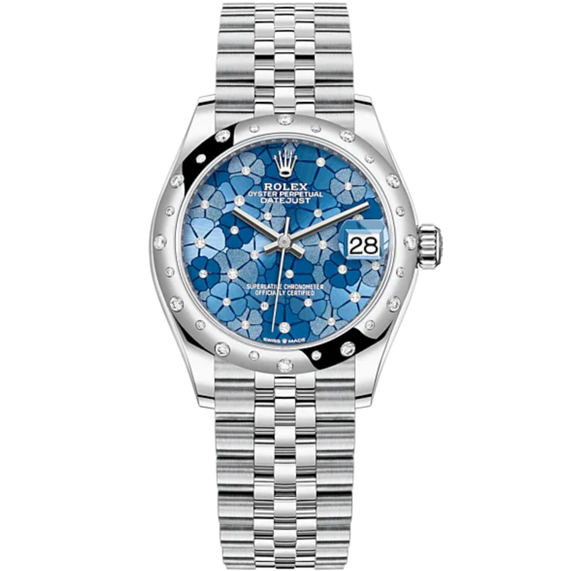 Datejust 31 31mm Jubilee Bracelet Oystersteel and White Gold with Azzurro-Blue Floral-Motif Diamond-Set Dial Diamond-Set Bezel - Rolex