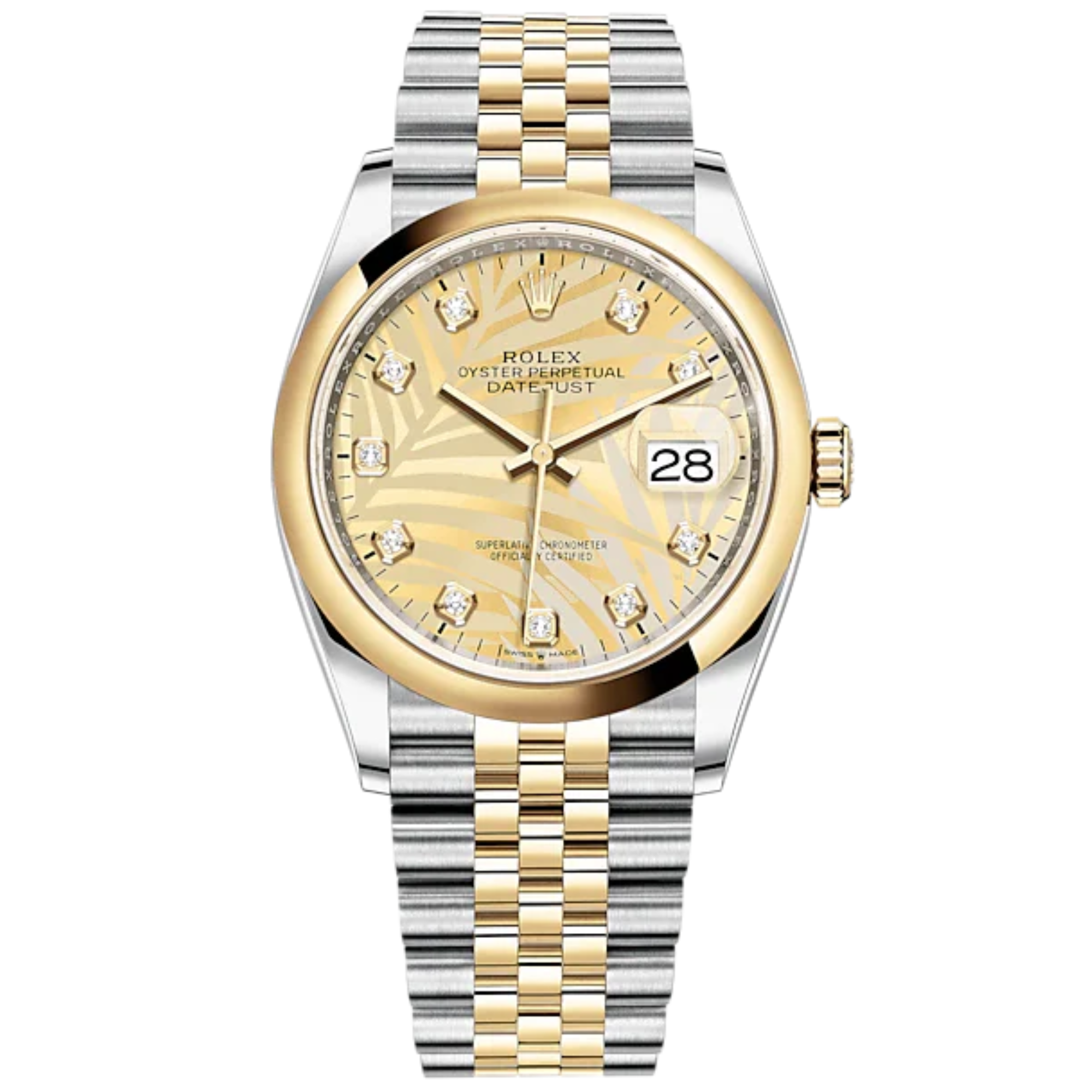 Datejust 36 36mm Oystersteel and Yellow Gold Jubilee Bracelet Golden Palm-Motif Diamond-set Dial Domed Bezel - Rolex