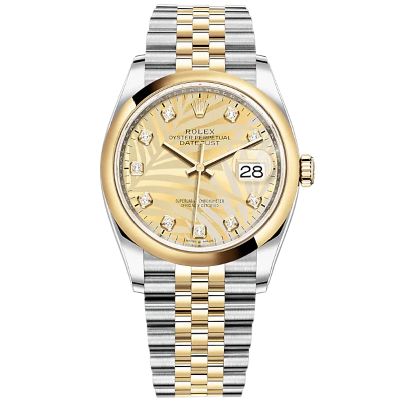 Datejust 36 36mm Oystersteel and Yellow Gold Jubilee Bracelet Golden Palm-Motif Diamond-set Dial Domed Bezel - Rolex