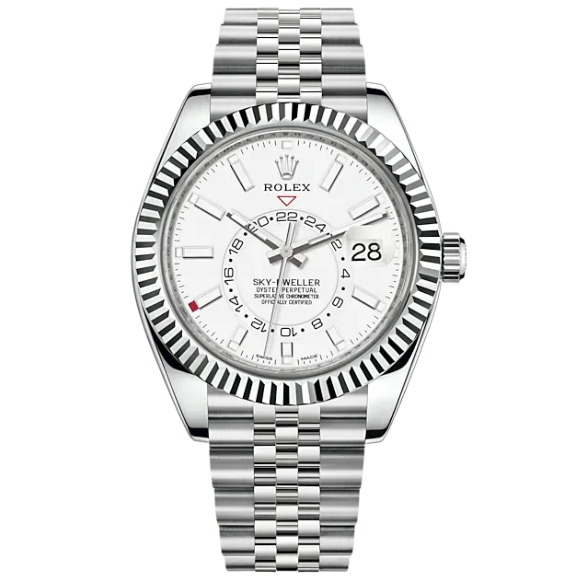 Sky-Dweller 42mm Jubilee Bracelet Oystersteel and White Gold with Intense White Dial Fluted Bezel - Rolex