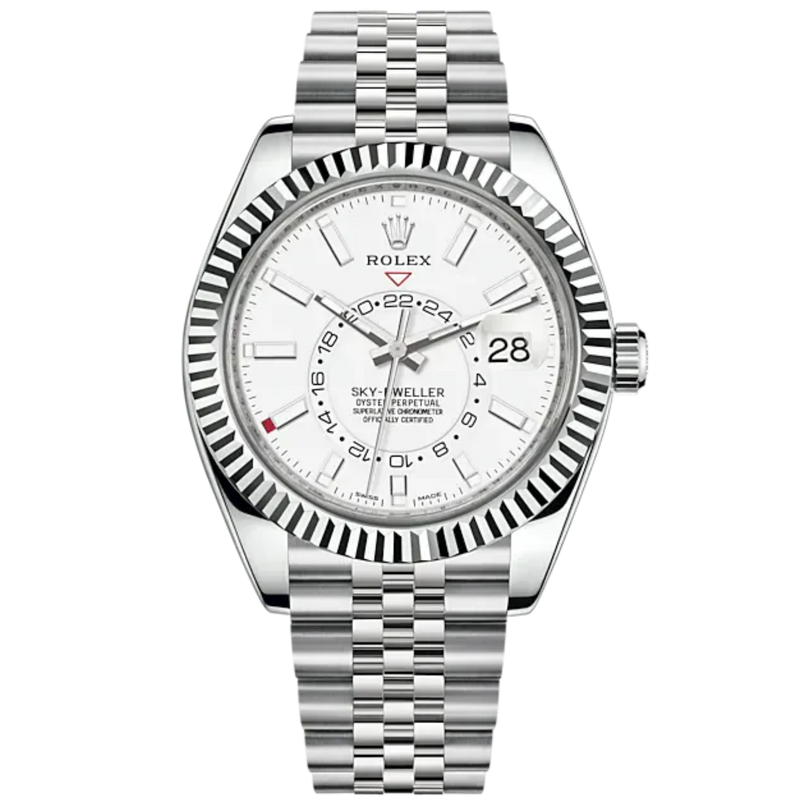 Sky-Dweller 42mm Jubilee Bracelet Oystersteel and White Gold with Intense White Dial Fluted Bezel - Rolex
