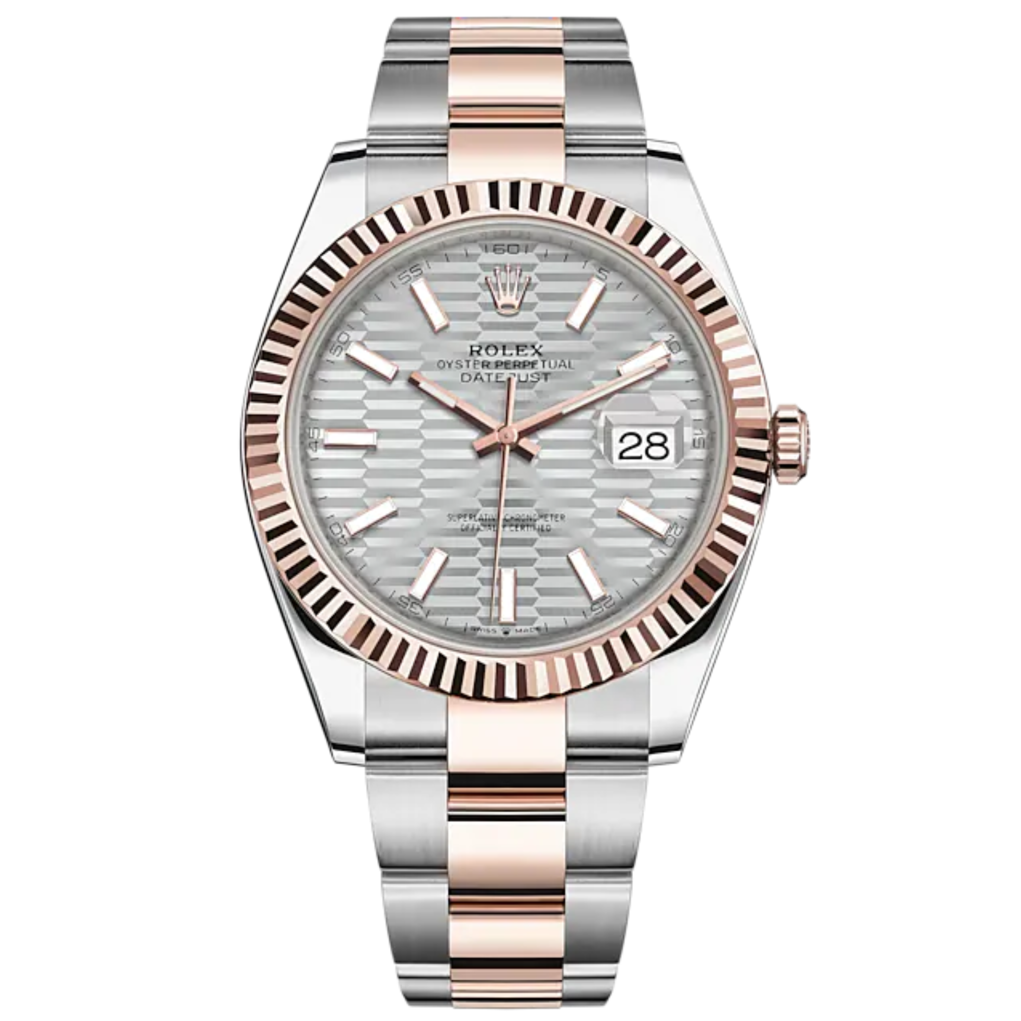 Datejust 41 41mm Oyster Bracelet Oystersteel and Everose Gold with Silver Fluted-Motif Dial Fluted Bezel - Rolex
