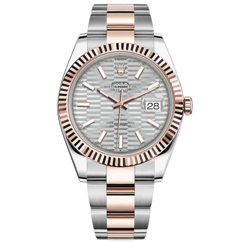 Datejust 41 41mm Oyster Bracelet Oystersteel and Everose Gold with Silver Fluted-Motif Dial Fluted Bezel - Rolex