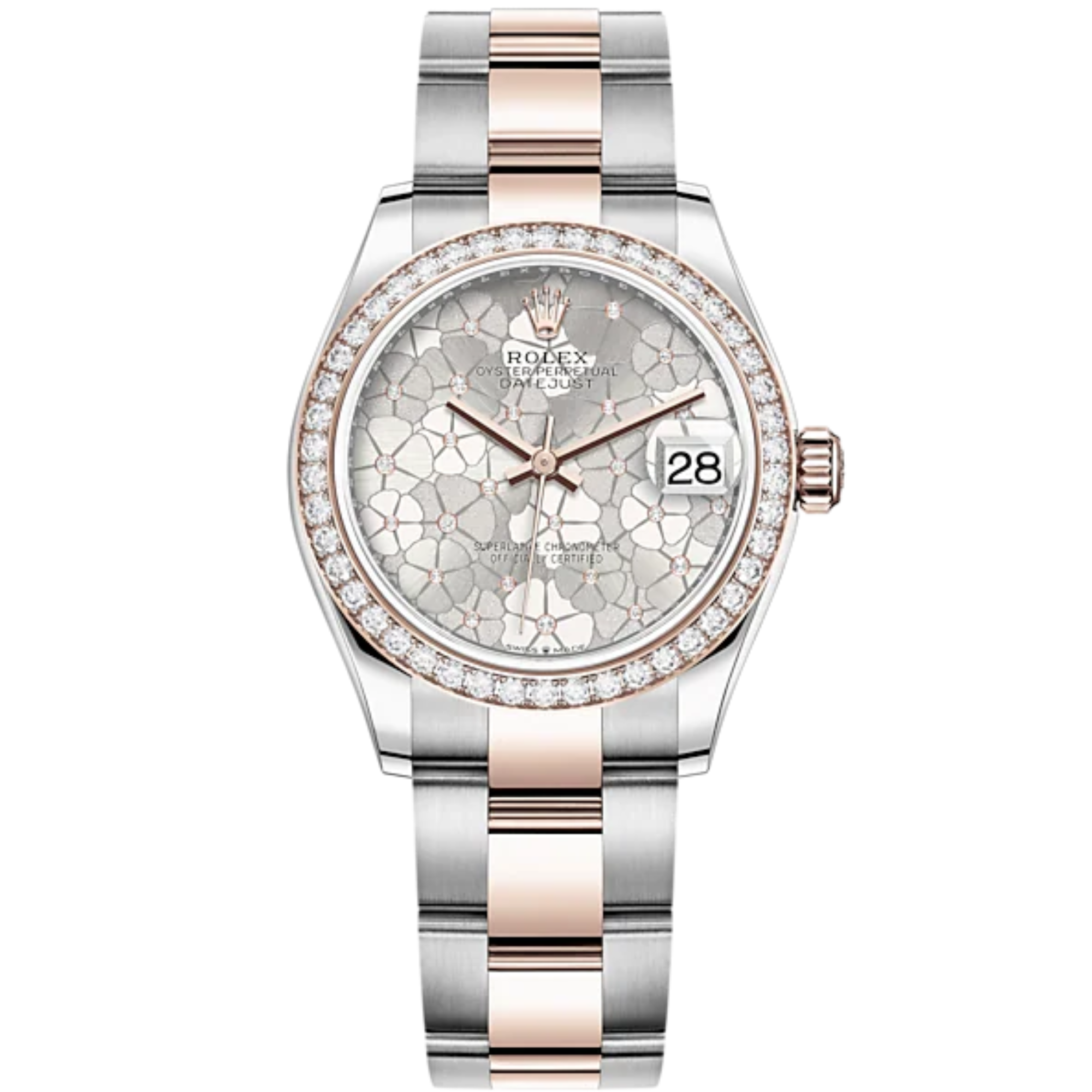 Datejust 31 31mm Oyster Bracelet Oystersteel and Everose Gold with Silver Floral-Motif Diamond-Set Dial Diamond-Set Bezel - Rolex