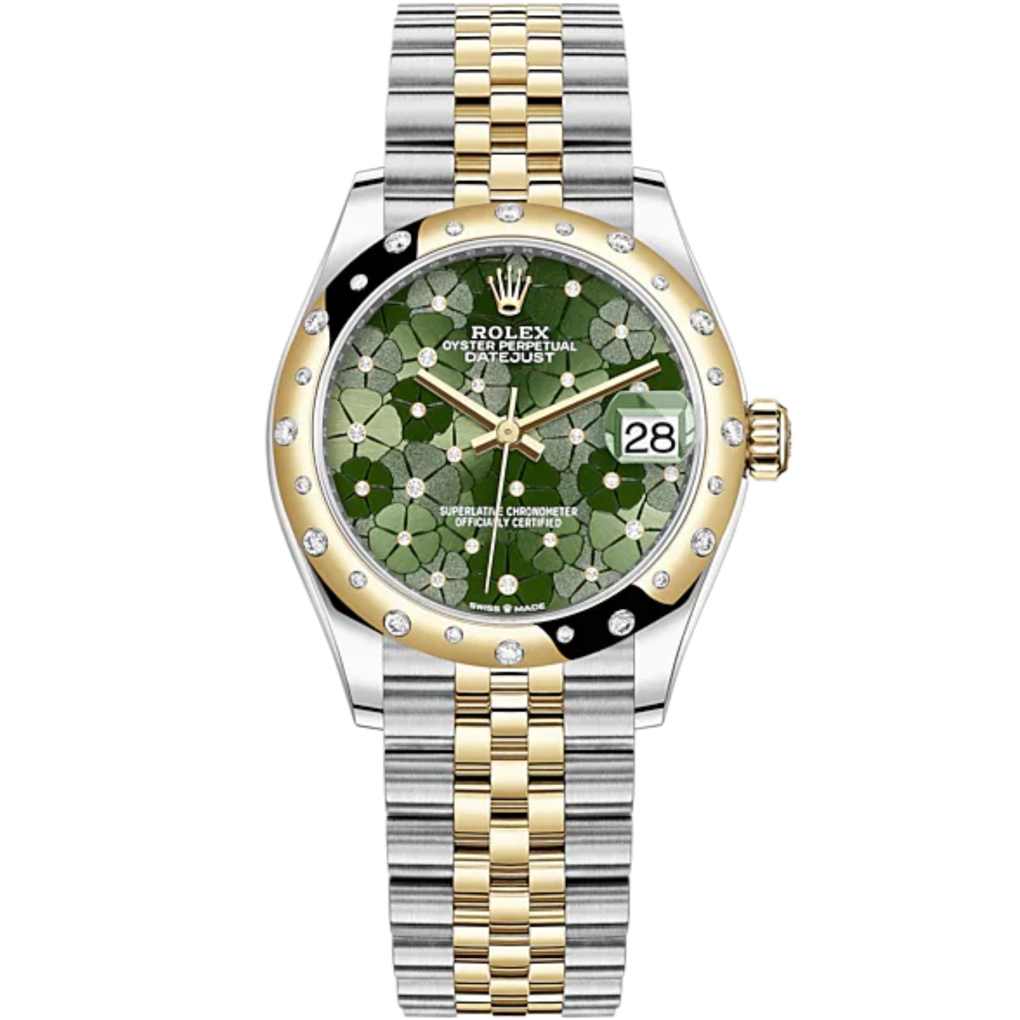 Datejust 31 31mm Jubilee Bracelet Oystersteel and Yellow Gold with Olive-Green Floral-Motif Diamond-Set Dial Diamond-Set Bezel - Rolex