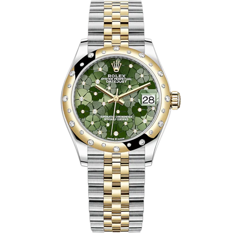 Datejust 31 31mm Jubilee Bracelet Oystersteel and Yellow Gold with Olive-Green Floral-Motif Diamond-Set Dial Diamond-Set Bezel - Rolex