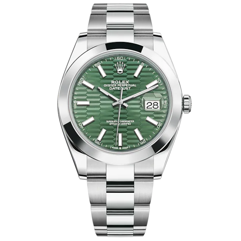 Datejust 41 41mm Oyster Bracelet Oystersteel and Mint Green Fluted-Motif Dial Oystersteel Bezel - Rolex