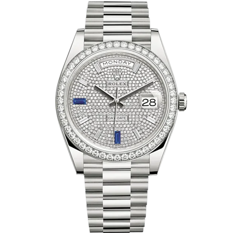Day-Date 40 40mm President Bracelet and 18 KT White Gold with Diamond-Paved Dial Diamond-Set Bezel - Rolex