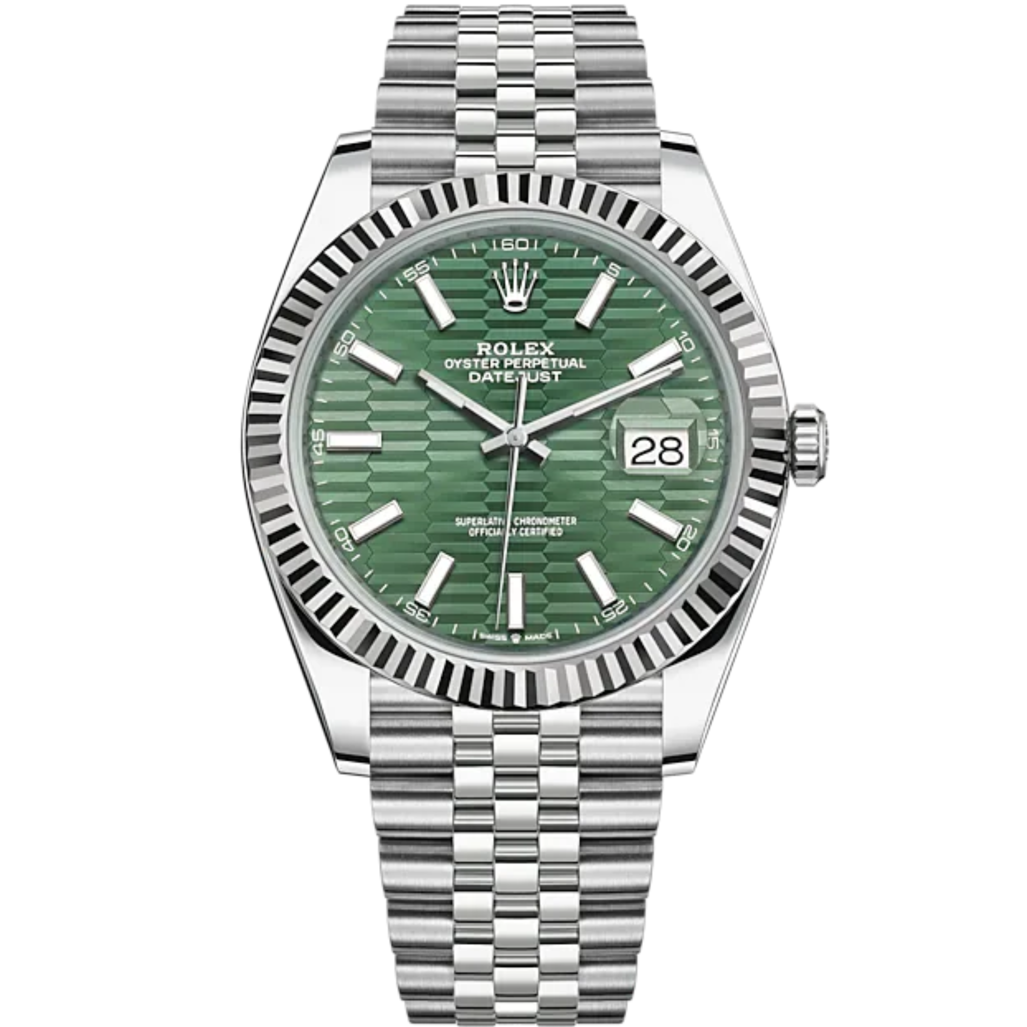 Datejust 41 41mm Jubilee Bracelet Oystersteel and White Gold with Mint Green Fluted-Motif Dial Fluted Bezel - Rolex
