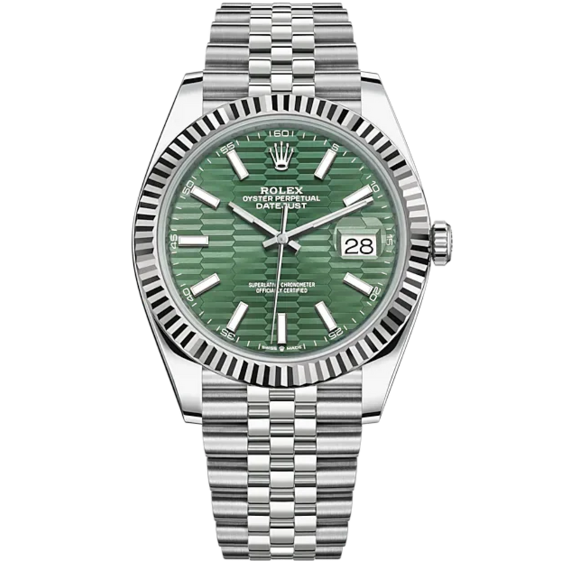 Datejust 41 41mm Jubilee Bracelet Oystersteel and White Gold with Mint Green Fluted-Motif Dial Fluted Bezel - Rolex