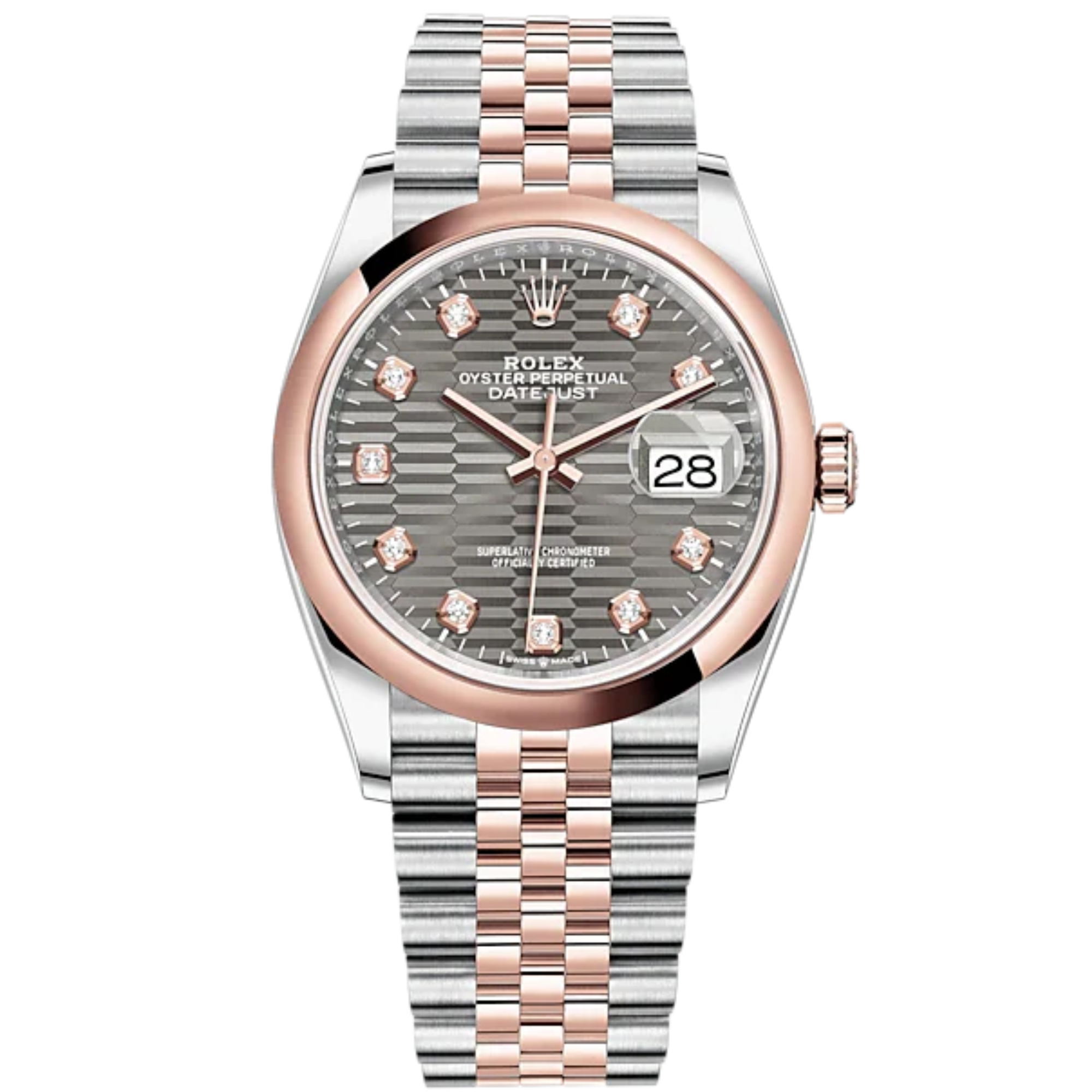 Datejust 36 36mm Oystersteel Everose Gold Jubilee Bracelet Slate Fluted-Motif Diamond-set Dial Domed Bezel - Rolex