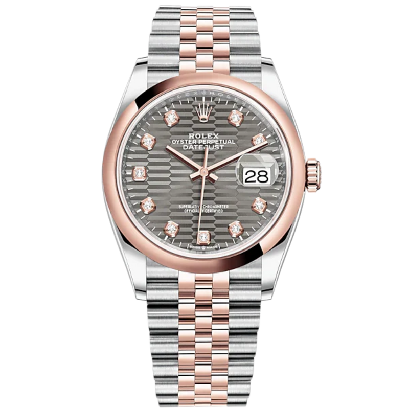 Datejust 36 36mm Oystersteel Everose Gold Jubilee Bracelet Slate Fluted-Motif Diamond-set Dial Domed Bezel - Rolex