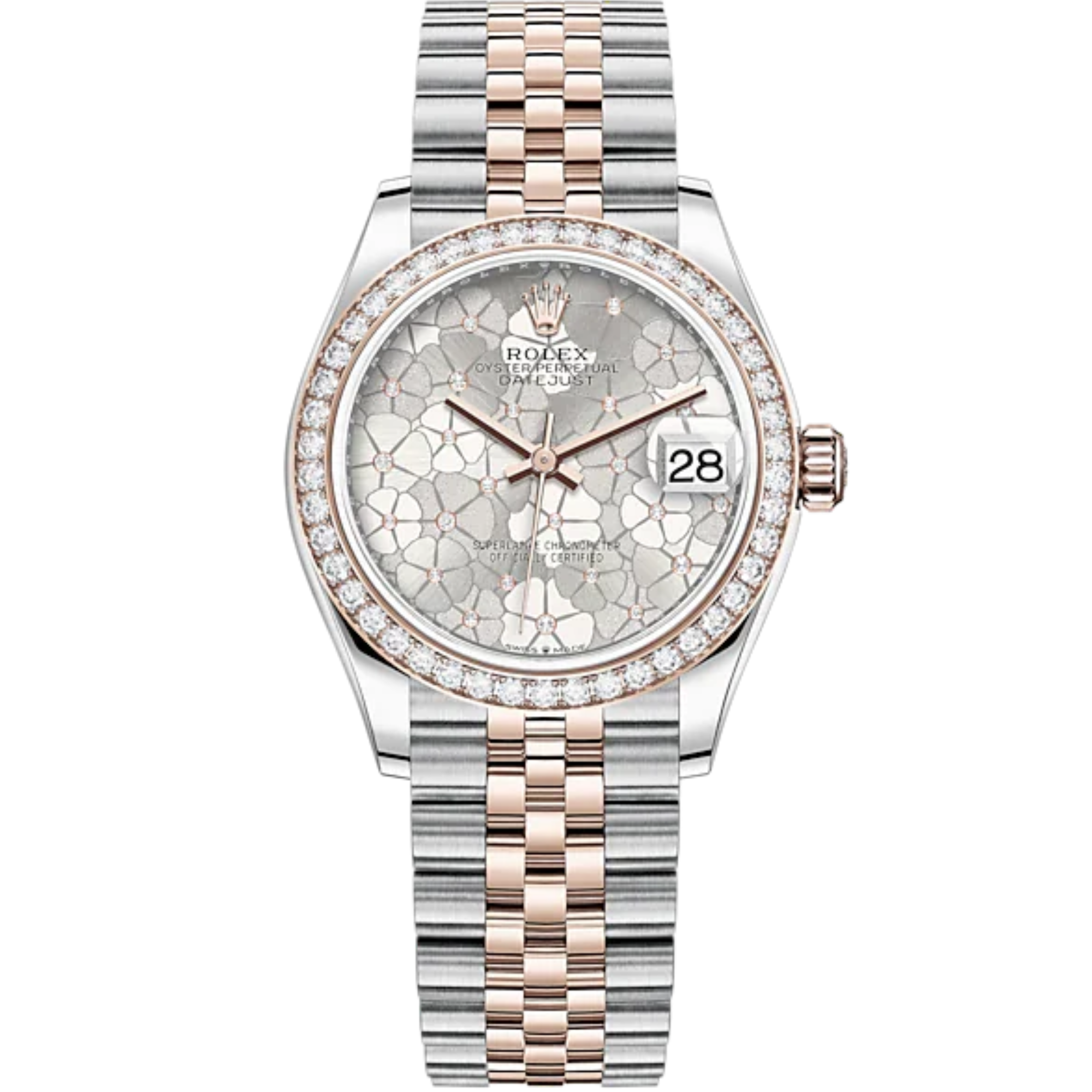 Datejust 31 31mm Jubilee Bracelet Oystersteel and Everose Gold with Silver Floral-Motif Diamond-Set Dial Diamond-Set Bezel - Rolex