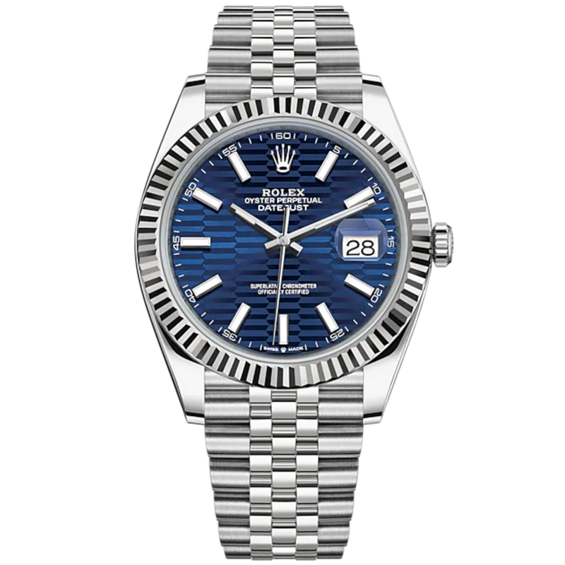 Datejust 41 41mm Jubilee Bracelet Oystersteel and White Gold with Bright Blue Fluted-Motif Dial Fluted Bezel - Rolex