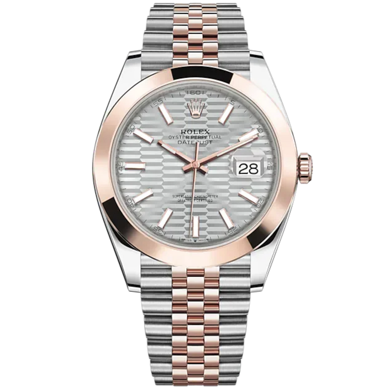 Datejust 41 41mm Jubilee Bracelet Oystersteel and Everose Gold with Silver Fluted-Motif Dial Everose Gold Bezel - Rolex
