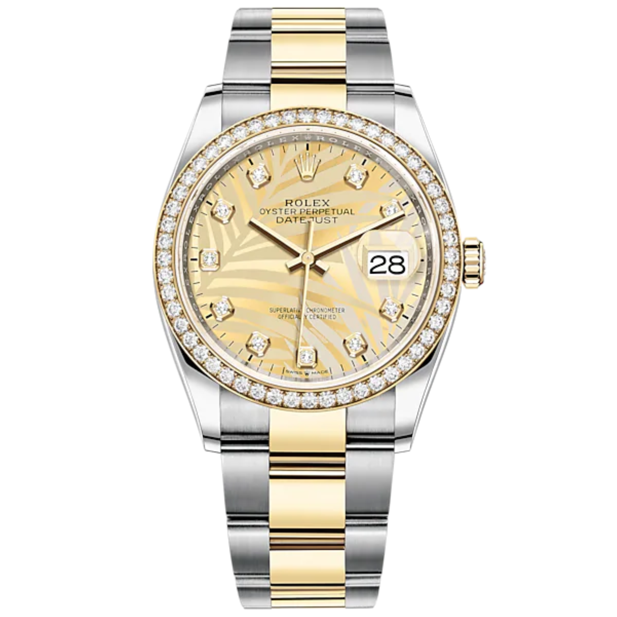 Datejust 36 36mm Oystersteel and Yellow Gold Oyster Bracelet Golden Palm-Motif Diamond-set Dial Diamond-set Bezel - Rolex