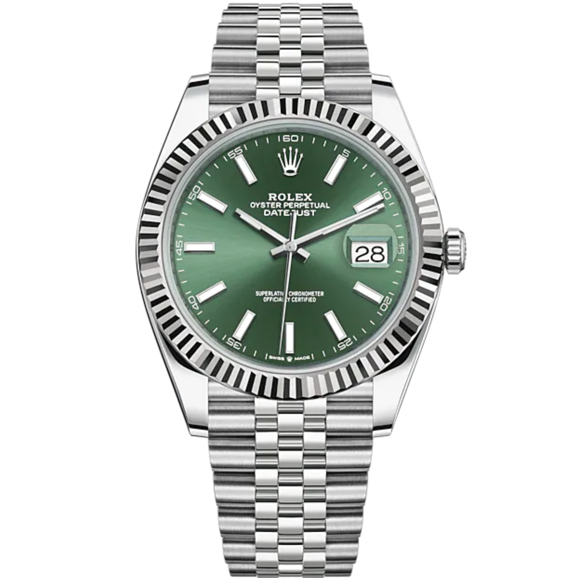 Datejust 41 41mm Jubilee Bracelet Oystersteel and White Gold with Mint Green Dial Fluted Bezel - Rolex