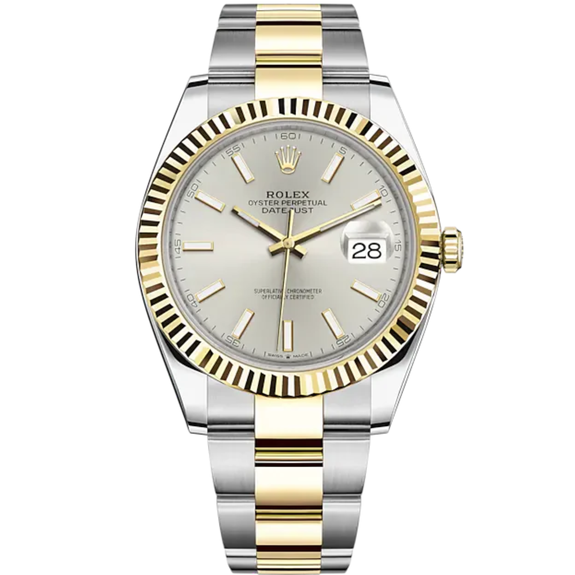 Datejust 41 41mm Oyster Bracelet Oystersteel and Yellow Gold with Silver Dial Fluted Bezel - Rolex