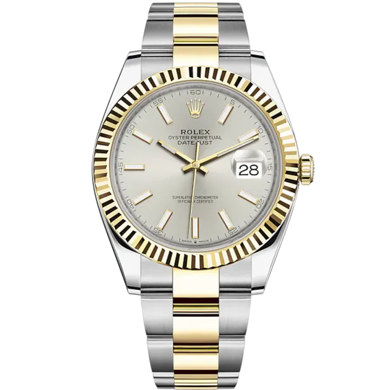 Datejust 41 41mm Oyster Bracelet Oystersteel and Yellow Gold with Silver Dial Fluted Bezel - Rolex