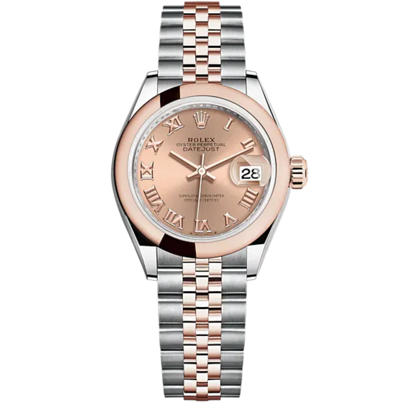 Lady-DateJust 28mm Oystersteel Jubilee Bracelet and Everose Gold with Rosé-Colour Dial Domed Bezel - Rolex